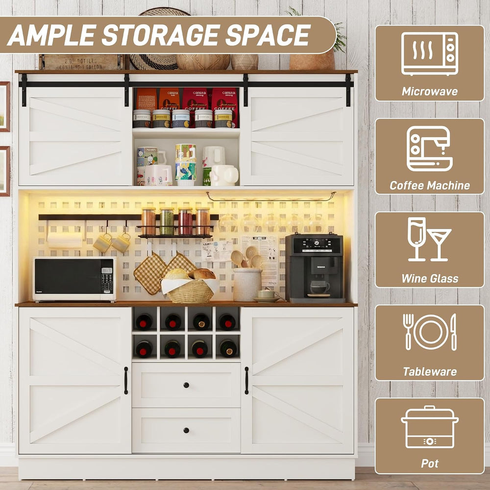 75”Tall 63"W Extra Large Farmhouse Kitchen Storage Pantry Hutch Cabinet ...