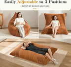 3-in-1 Giant Bean Bag Chair for Adults & Kid, Convertible Floor Sofa to Mattress, High-Density Foam Chair Bed with Washable Cover, Multi Functional Lounge Couch for Bedroom, Living Room (Orange)