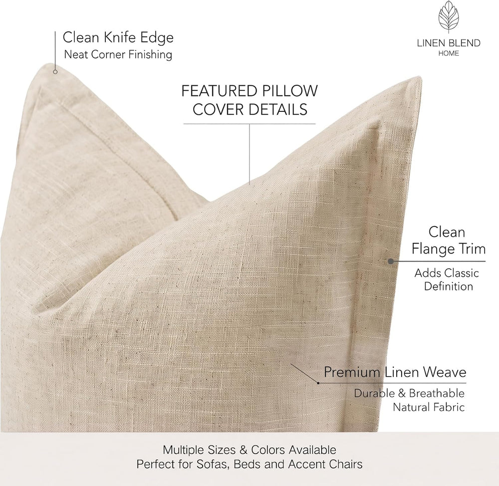 Fancy Homi 2 Pcs Linen Natural Neutral 28x28 Inch Flange Throw Pillow Cover