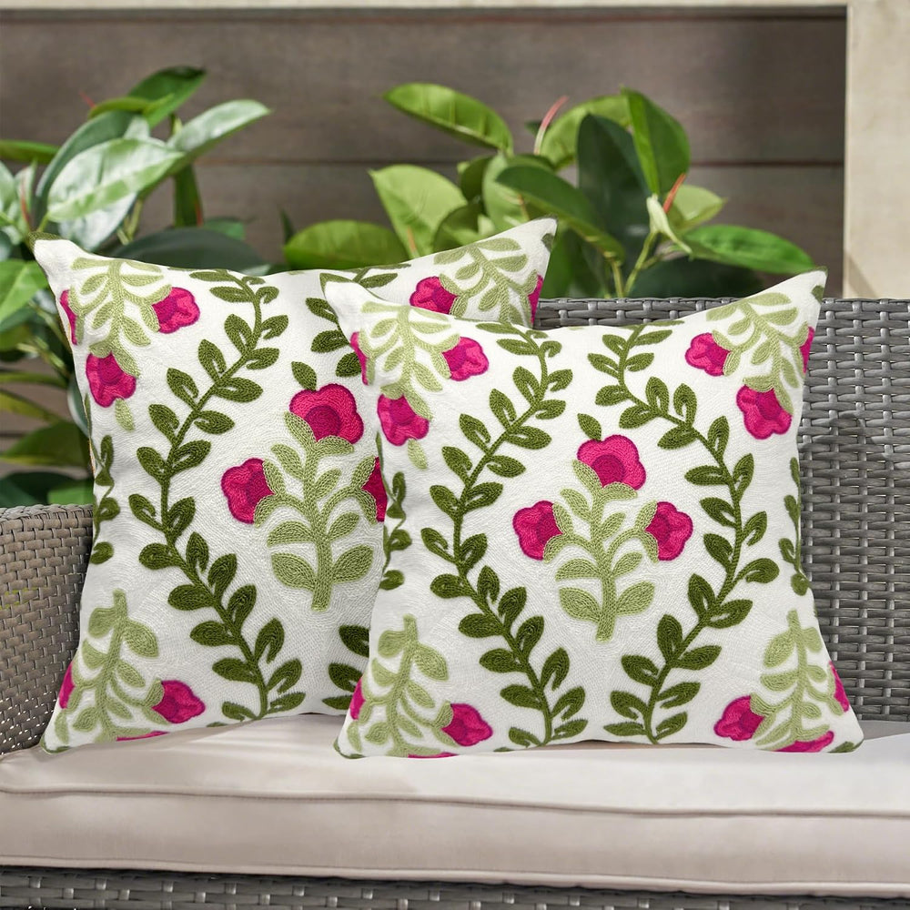 Alysheer Floral Embroidered Throw Pillow Cover 18"x 18" Set of 2, H...