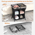 aboxoo Luggage Rack with storage, Guest Room Folding Suitcase Stands, Holds up to 120 lb, Space Saving Suitcase Holders for guest room, Bedroom Hotel, Black