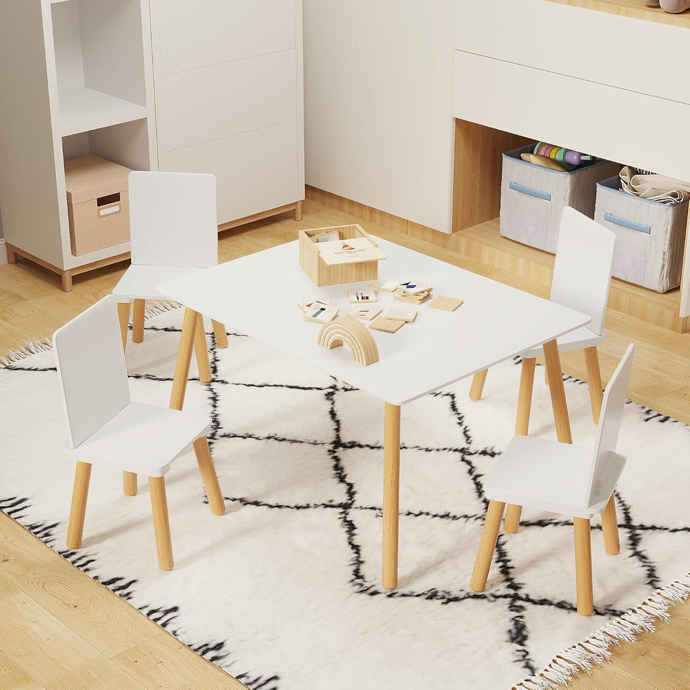Table & 4 Chairs Set is for Boys Girls, 5-Piece Wooden Activity Table Set...