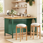Christopher Knight Home Elle 56" Kitchen Island with Open Storage, Farmhouse Rubberwood Kitchen Island Table with Arch Detail, Storage Cabinet with 3 Open Shelves, Kitchen Prep Table, Green+Natural