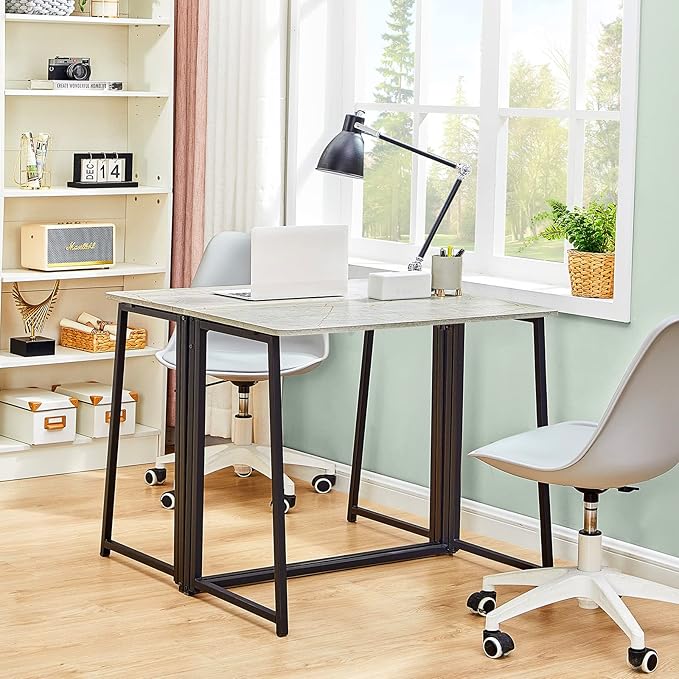 WOHOMO Folding Desk, Small Writing Desk 39.4", Space-Saving Foldable Laptop Table Writing Workstation for Home Office, Easy Assembly, Grey