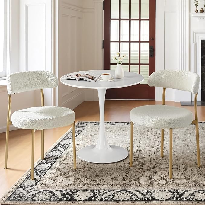 SoarFlash Kitchen Table and Chairs for 2, 24" Dining Table Set for 2 with Boucle Upholstered Chairs, 3 Piece Round Kitchen Table Set, Dining Room Table Set for Small Space, Apartment