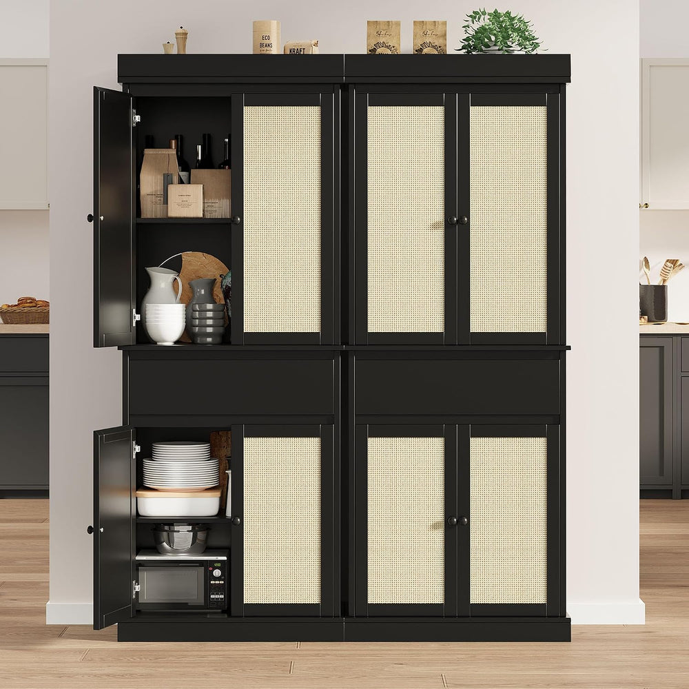 Garvee Tall Pantry Cabinet, Rattan Kitchen Pantry Storage Cabinet with Doors ...