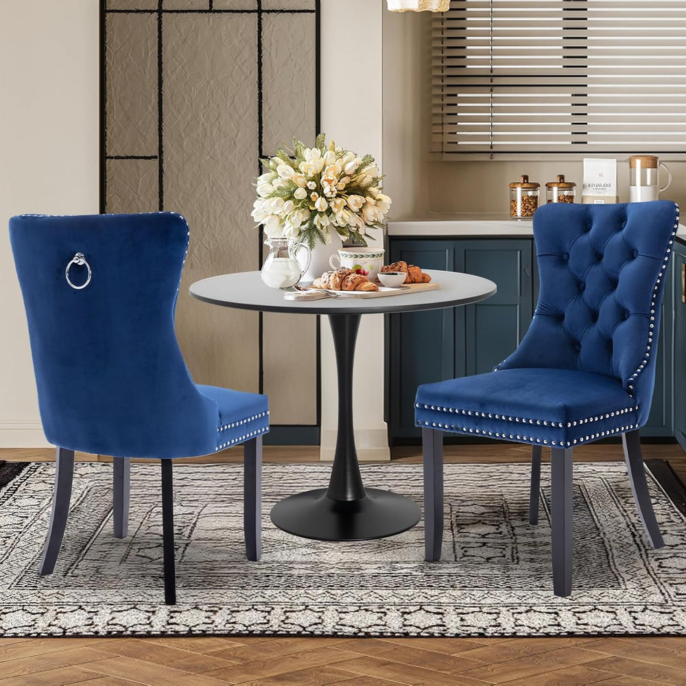 3-Pieces Dining Sets, 31.5" Round Dining Table Set with 2 Velvet Upholst...