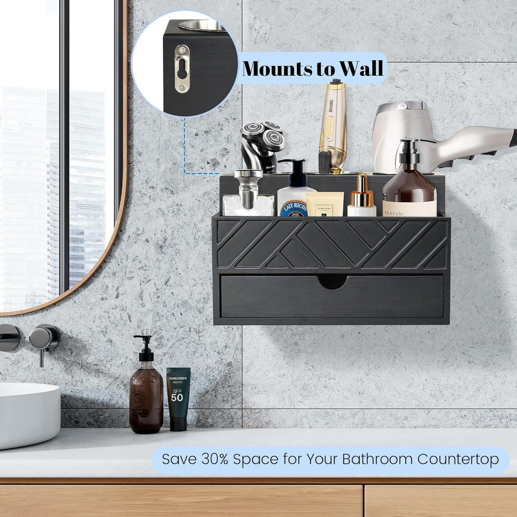Hair Tool Organizer, Hair Dryer Holder with Drawer, Bathroom Countertop Organizer for Bathroom Accessories, Blow Dryer Organizer for Hair Styling Tools, Vanity Organizer for Bathroom, Vanity, Kitchen