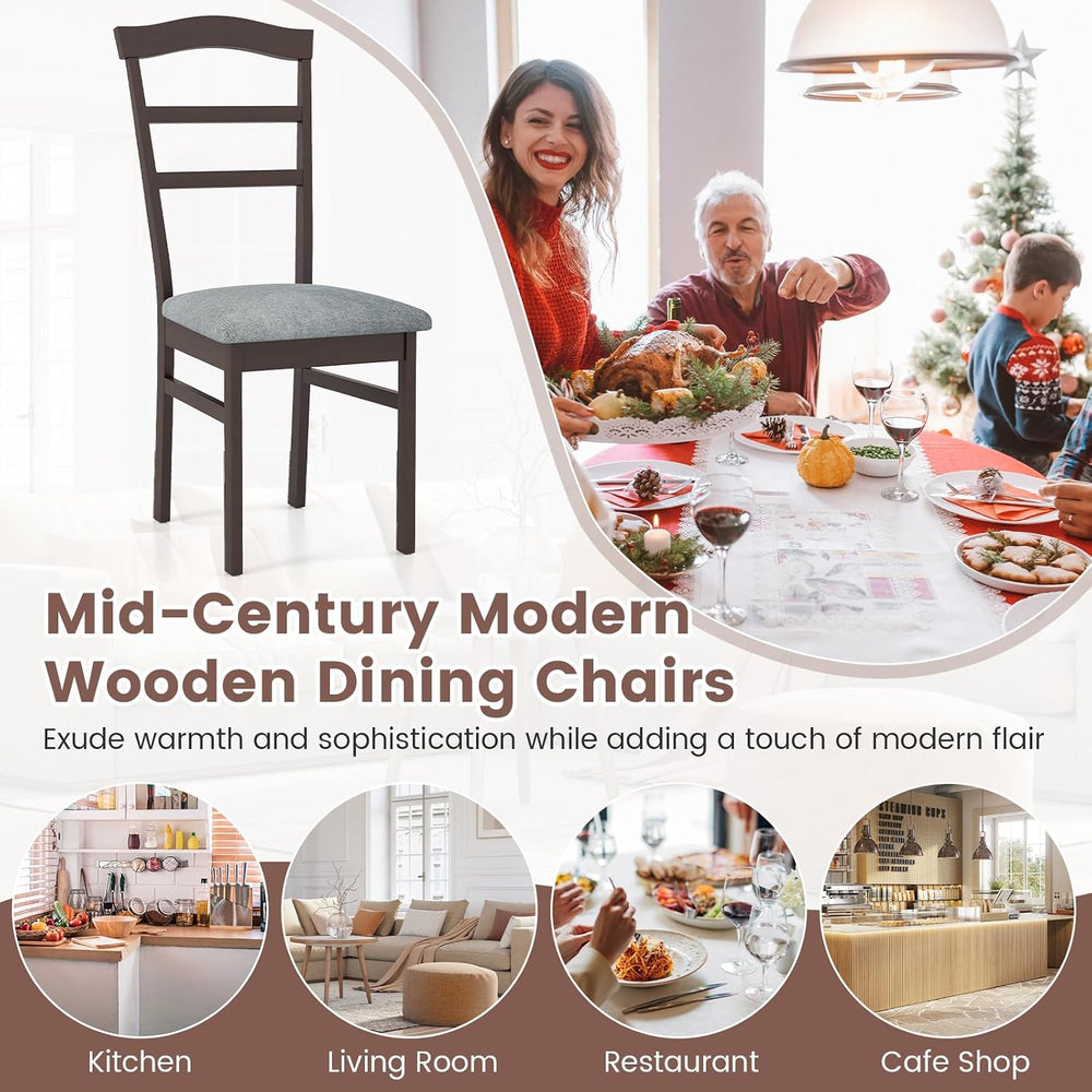 Giantex Wooden Dining Chairs Set of 4, Upholstered Kitchen Chair w/Rubber Woo...