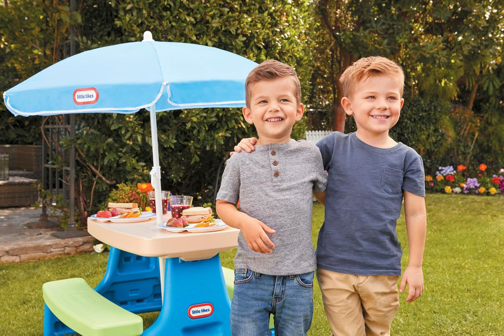 Little Tikes Easy Store Jr. Picnic Table with Umbrella - Blue / Green, 27.25&...