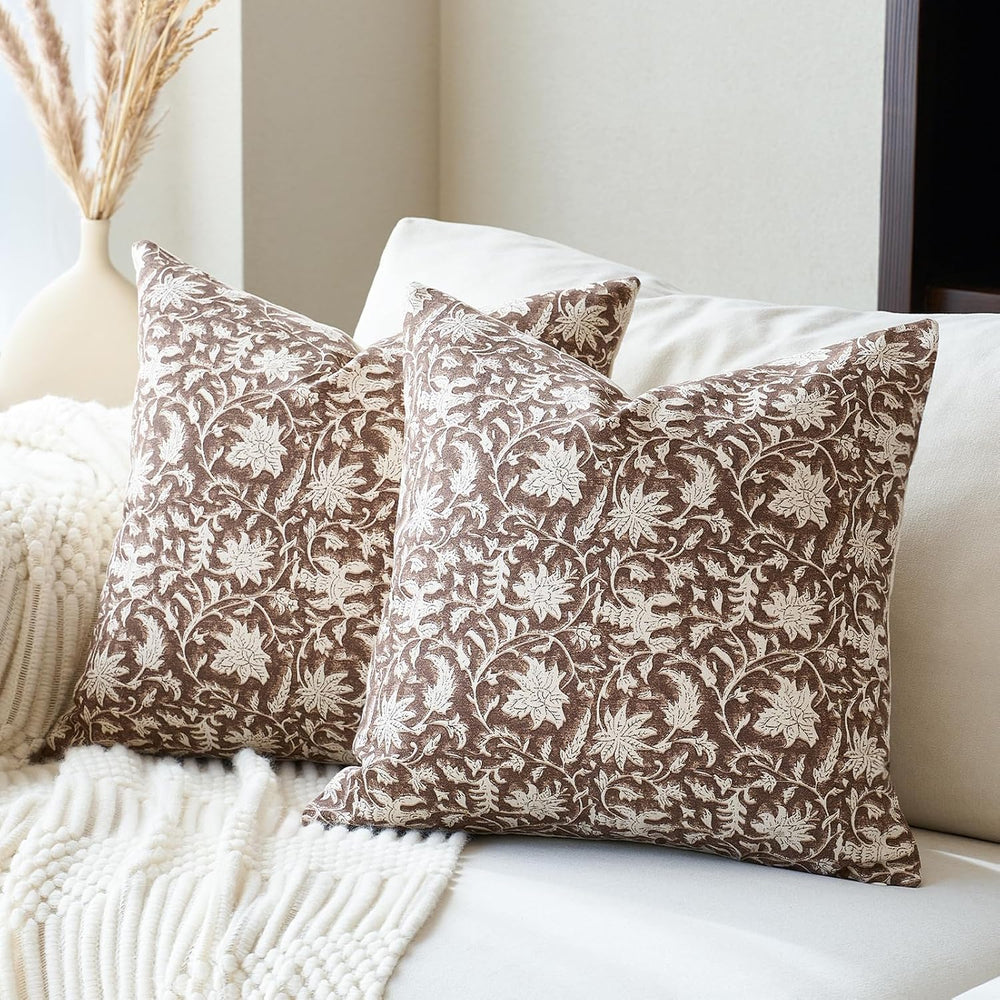 FIOUOVO Floral Throw Pillow Covers 24x24 Farmhouse Block Print Pillow Covers ...