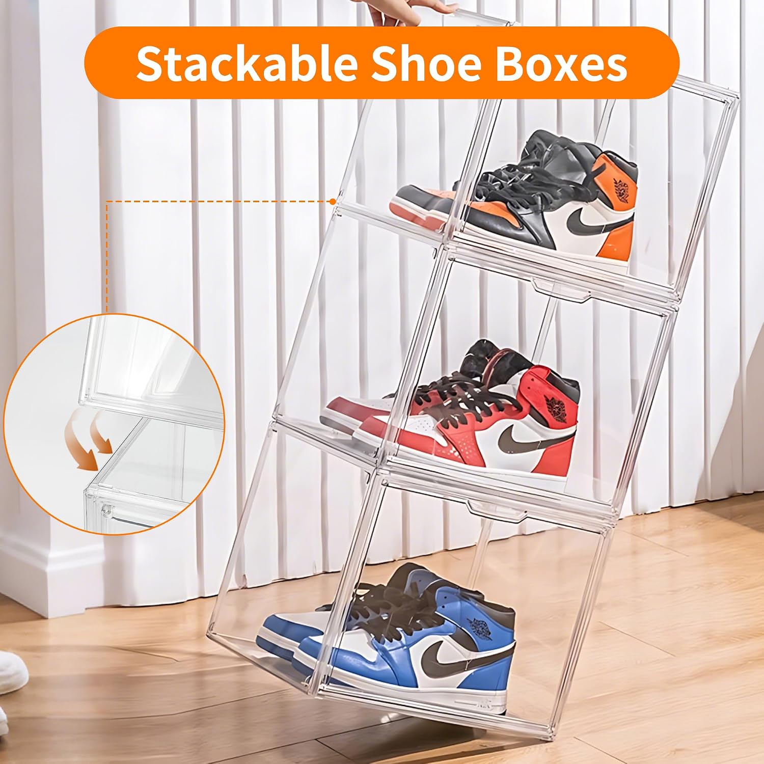 3 Pack Clear Acrylic Sneaker Shoe Display Case,Shoe Storage Boxes Stackable,Acrylic Boxes for Shoes Display with Lid,Boot Storage Organizer for Tall Boot,Purse Handbag Organizer for Closet