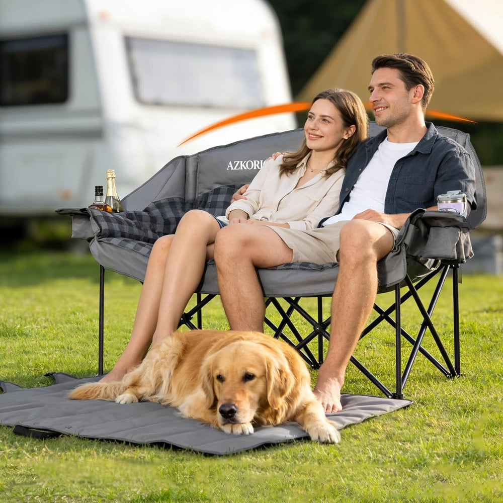 Oversized Double Camping Chair Heavy Duty Padded Double Folding Chair with Cu...