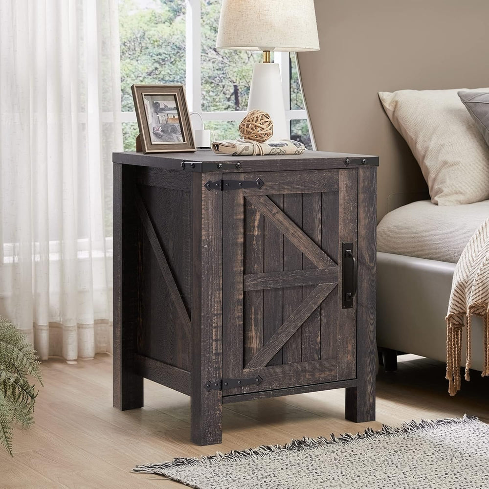 OKD Farmhouse Nightstand Set of 2, 18 Inch Rustic End Table with Charging Sta...