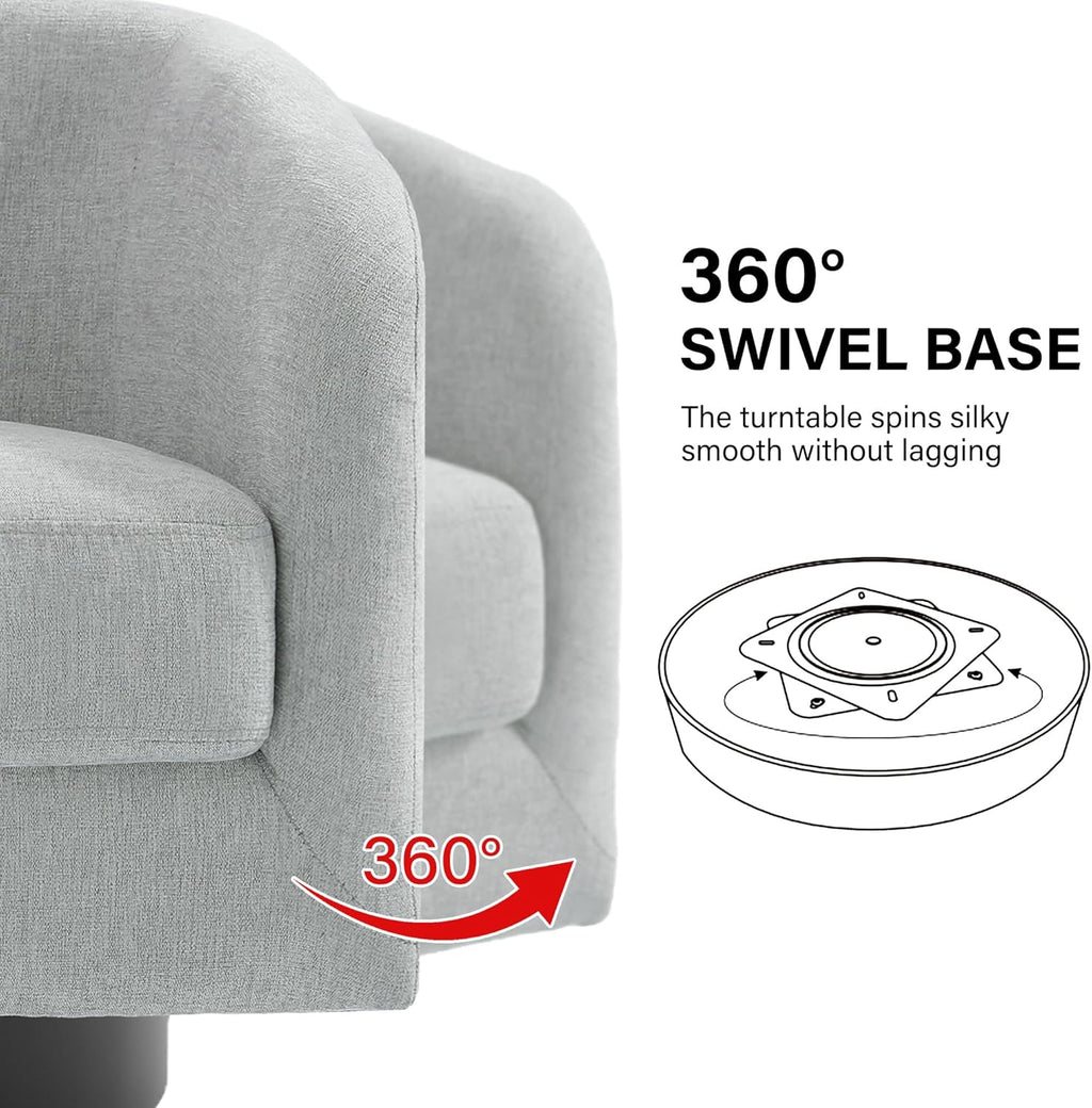 Swivel Barrel Accent Chair, Comfy Reading Armchair, Light Gray, Set of 1 | Low-Back Design | 360° Swivel | Solid Wood Frame | High-Density Foam Seat | Modern Round Style | For Living Room & Bedroom