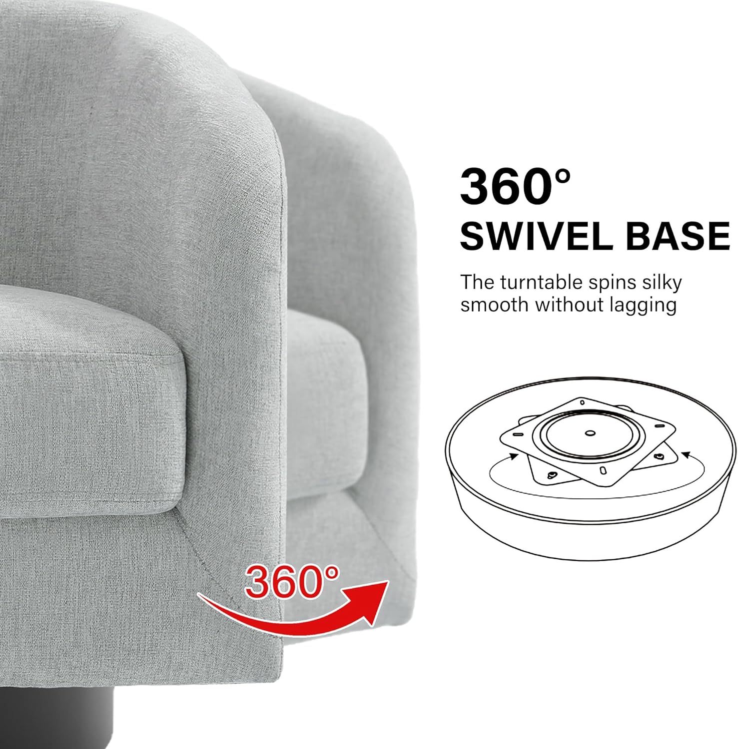 Swivel Barrel Accent Chair, Comfy Reading Armchair, Light Gray, Set of 1 | Low-Back Design | 360° Swivel | Solid Wood Frame | High-Density Foam Seat | Modern Round Style | For Living Room & Bedroom