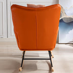 35.5” Nursery Rocking Chair Cotton Linen Upholstered Glider Chair with High Backrest Armchair for Living Room Bedroom Orange