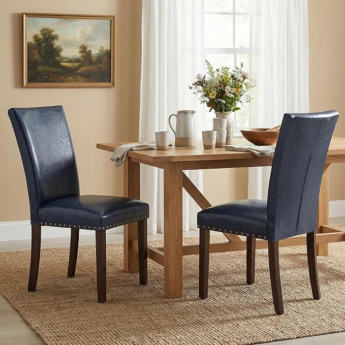 Furniliving Upholstered Dining Chairs Set of 2 - PU Leather Modern Farmhouse ...