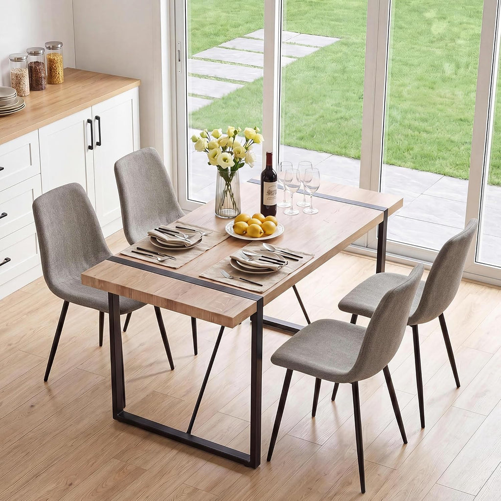 Dining Table Set for 4, Modern Table and Chairs Set of 4, 5 Piece Dining Table Set Include Wooden Rectangle Kitchen Table and 4 Fabric Chairs Ideal for Kitchen Dining Room Easy to Assemble