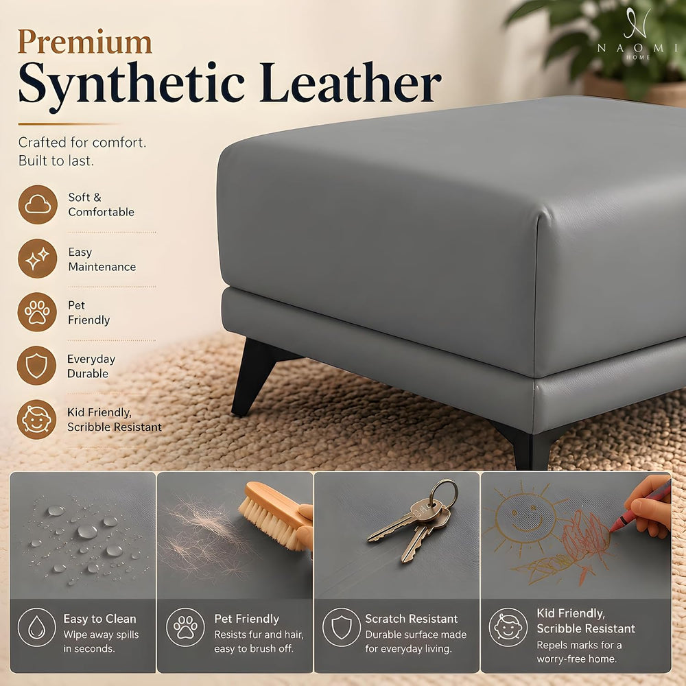 Naomi Home Dora 29.5" Square Ottoman | Synthetic Leather Footstool, Couc...