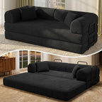 79" Convertible Sofa Bed, Futon Sleeper Sofa,Boneless Couch for Living Room | Corduroy Futon Sofa Bed, Modular Floor Couch with Pocket Springs and 2 Pillows, Couch Bed No Assembly | Black