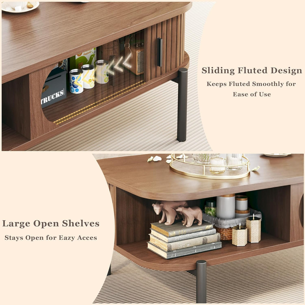 Coffee Table, 39.4" Mid Century Modern Coffee Tables for Living Room, Co...