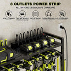 Large Power Tool Organizer Cart with Charging Station 8 Drill Holder Garage Storage Standing Heavy Duty and Stability Storage Rack Utility Tool Shelf (Black)