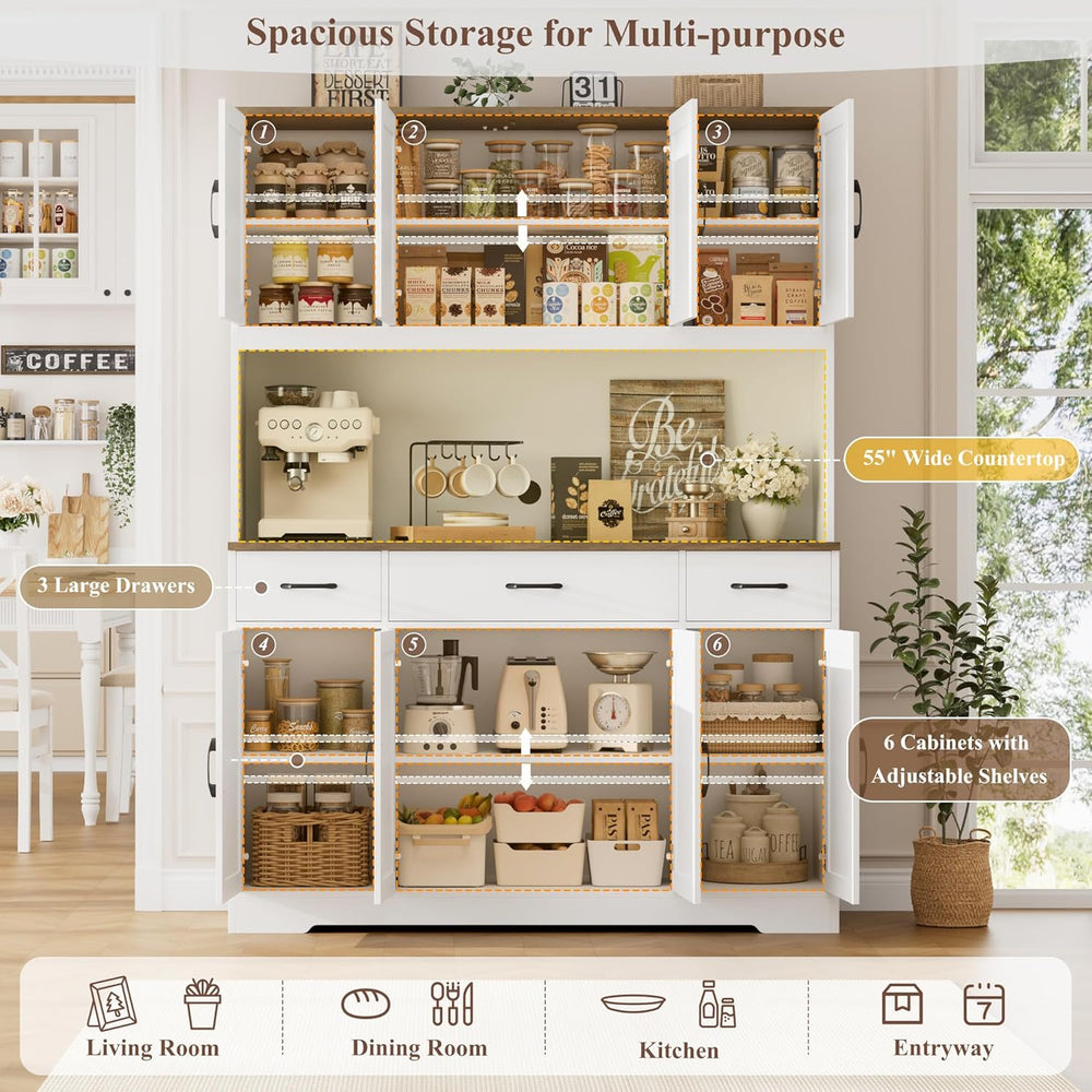 HOSTACK 71" Tall Kitchen Pantry Storage Cabinet, 55" W Kitchen Hutc...
