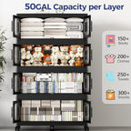 250 Gallon Extra Large Storage Bin with Lid and Wheels, Stackable Collapsible Plastic Storage Box with Door, Foldable Organizer for Closet, Kitchen, Office, Living Room, 5 Pack Black