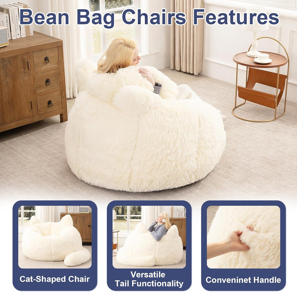 Achicsofar Bean Bag Chair for Adults Teens Giant Faux Fur Bean Bag Chairs wit...