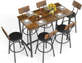 Rovibek Dining Table Set for 6, Bar Table and Chairs Set, Modern 6 Piece High Top Table and Chairs, Industrial Bar Height Pub Tables for Kitchen, Dining Room, Brown