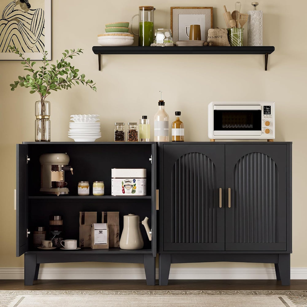 BORNOON Fluted Storage Cabinet with Doors and Adjustable Shelf Sideboard