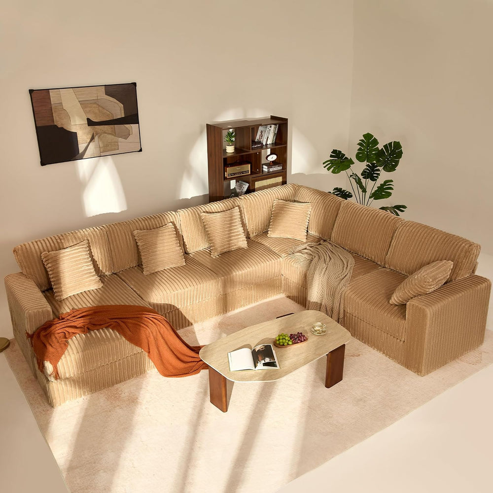 GOSUHI 139" U-Shaped Cloud Couch, Modular Sectional, Deep Seats, Camel |...