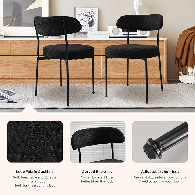 SoarFlash Kitchen Table and Chairs for 2, 31.5" Dining Table Set for 2 with Boucle Upholstered Chairs, 3 Piece Round Kitchen Table Set, Dining Room Table Set for Small Space, Apartment, Black/White