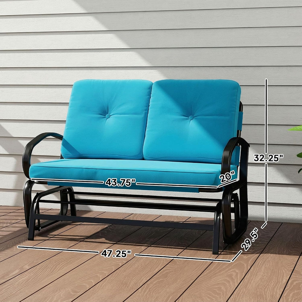 Outsunny Outdoor Glider Bench 2-Person Patio Rocker Tufted Cushions Blue
