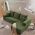 107" Cloud Sectional Couch with L-Shape Chaise, Modern Modular Comfy Sofa Chaise Longue, Upholstered Corduroy Couches Sleeper with Deep Seat for Living Room Bedroom, No Assembly Required, Green