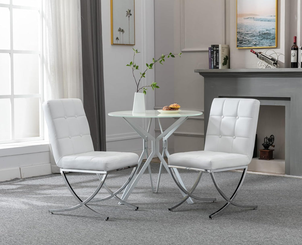 EALSON Modern Dining Chairs Set of 6, White Leather Upholstered Seater with C...