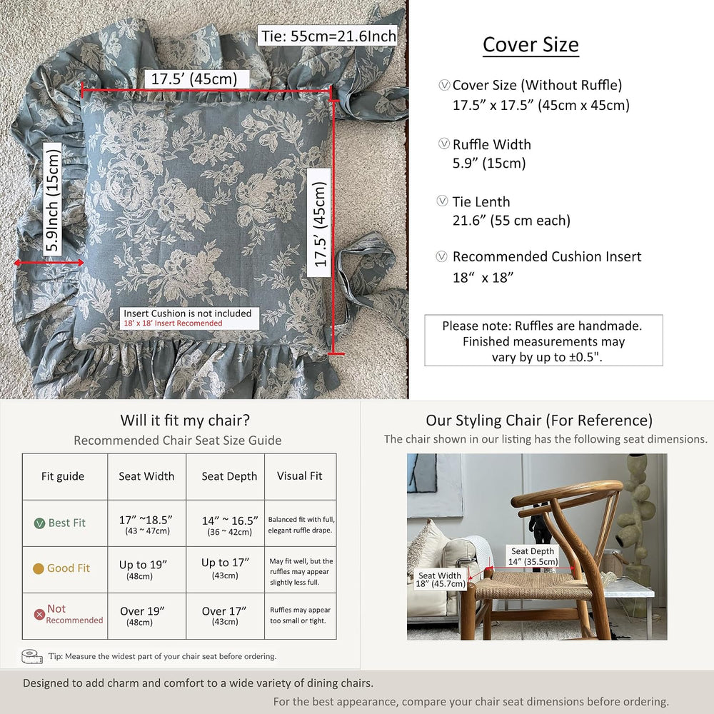 Korean Made Chair Pad Slipcover, 1 Cover, 17.5"x17.5" Chair Cushion...