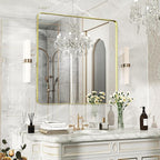 36×36 Gold Bathroom Mirror, Rectangular Bathroom Vanity Mirror for Wall with Rounded Corners & Aluminum Alloy Frame, Tempered-Glass, Modern, Farmhouse, Horizontal/Vertical, Entryway, Bedroom