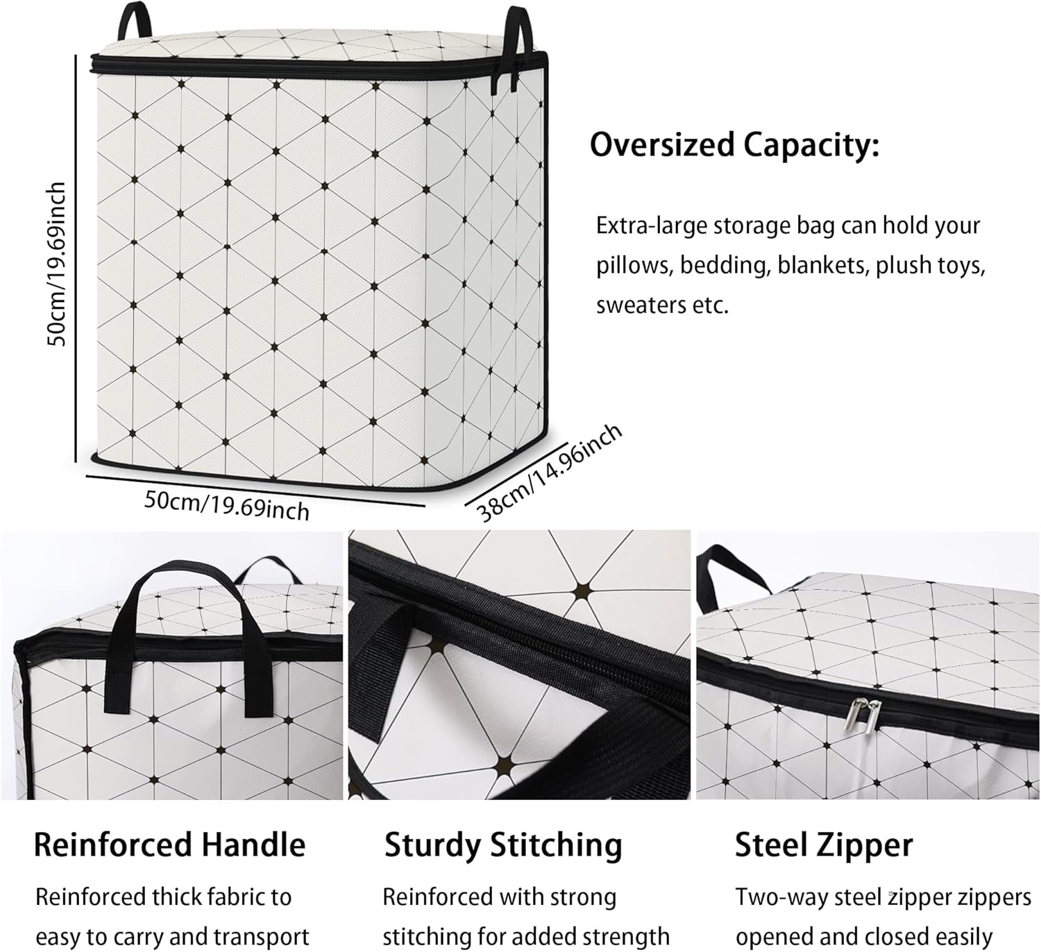 king comforter storage bag,clothes blanket bedding pillow quilt organizer for closet,fabric moving bags with portable handles and zipper 95L(2pack)