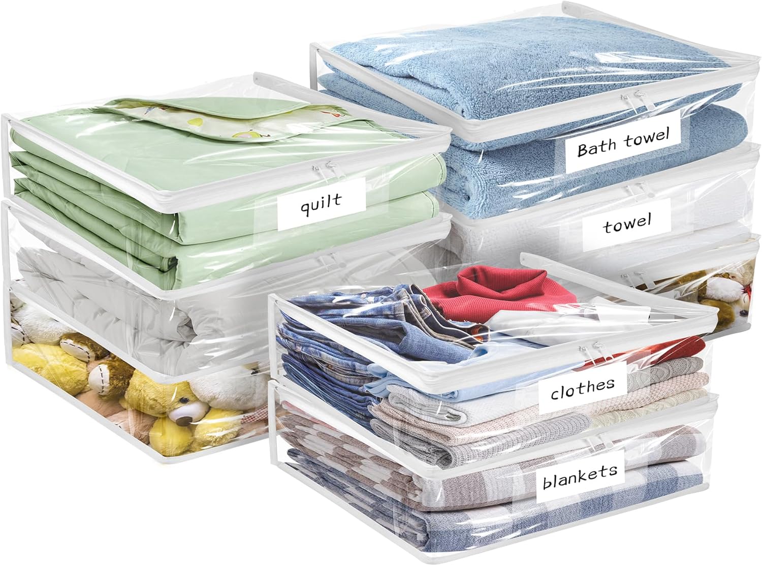 Plastic Storage Bags with Easy-Glide Zipper, Pack of 6, Durable Clear Vinyl Zippered Storage Bags for Clothes Sweaters Comforters Blankets Sheets Bedding (15.7 x 13.8 x 2.5 Inch)