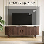 65" Mid Century Modern TV Stand, Wood TV Consoles with Sliding Doors and Power Outlet, Fluted Entertainment Center with Adjustable Shelves, Media Console for Living Room, Walnut