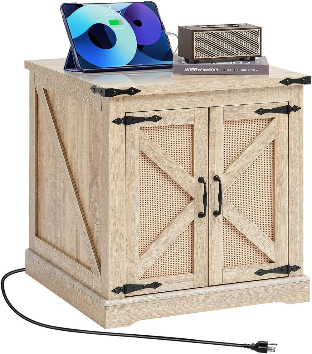VEVOR Farmhouse End Table, Rectangle PE Rattan Woven Wood Coffee Table, 24-In...