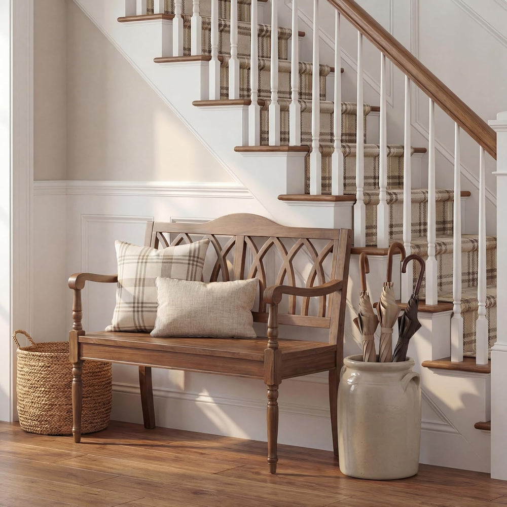 SAFAVIEH Furniture - Benjamin Bench - Oak - Solid Wood - Farmhouse High-Back ...