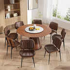 Dining Chairs Set of 6, Mid Century Modern Dining Room Chairs, Upholstered Faux Leather Kitchen Chairs with Walnut Bentwood Back and Metal Legs