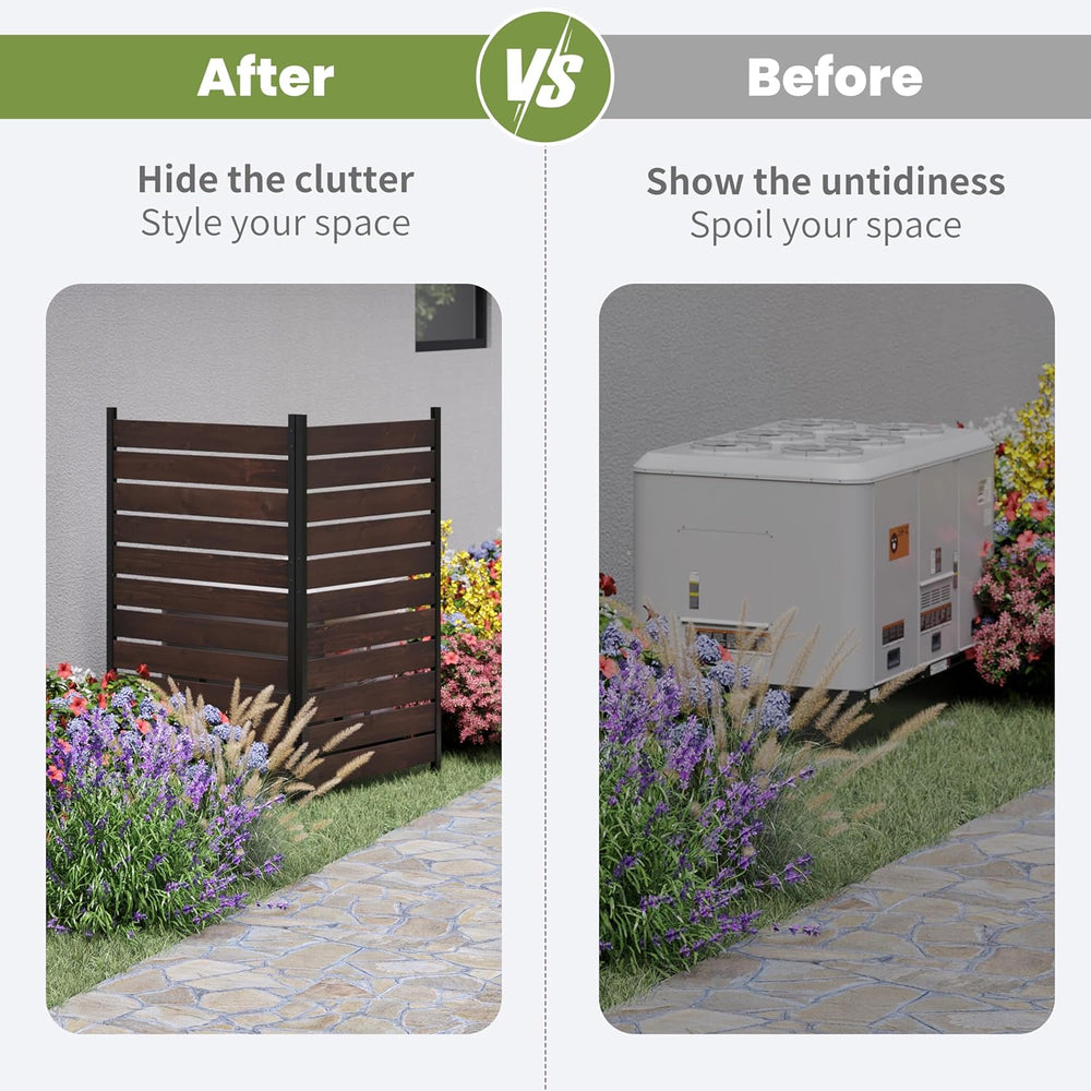 Wood Privacy Screen No Dig Outdoor Garden Fence (Dark Brown, 61 * 37.8 in)