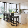 Barstools Set of 4 Grey Metal Bar Stools Modern Bar Chairs Pu Leather for Kitchen Island Counter Height Cafe Resturant Stools, 26 Inch