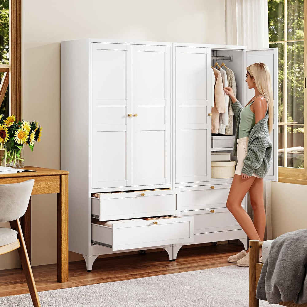 Letaya Metal Armoire Wardrobe Closet with Drawers,Clothing Storage Cabinet wi...