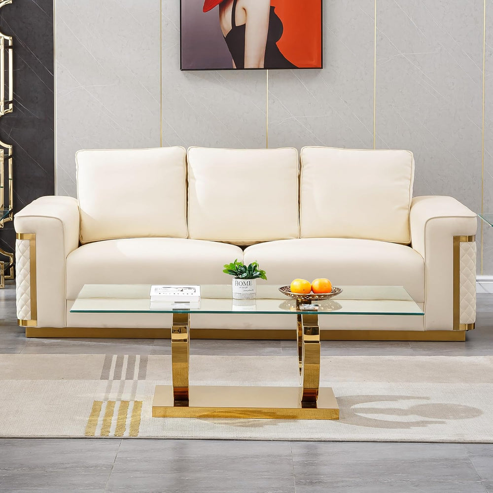 HomVent Glass Coffee Table with Gold Stainless Steel Base | 47"Rectangul...