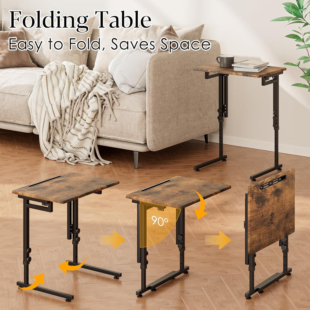 Adjustable Folding TV Tray Table,TV Dinner Small Foldable C-Shaped End Table ...